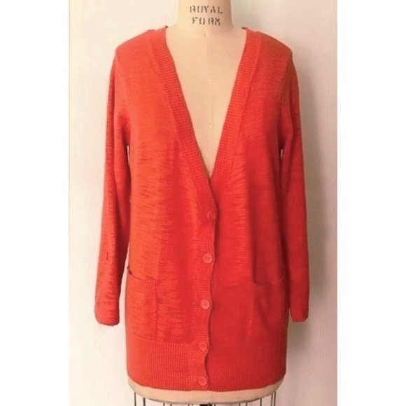 FOREVER 21 ORANGE COTTON SLUB KNIT 3/4 SLEEVE CARDIGAN SWEATER L - Picture 10 of 11